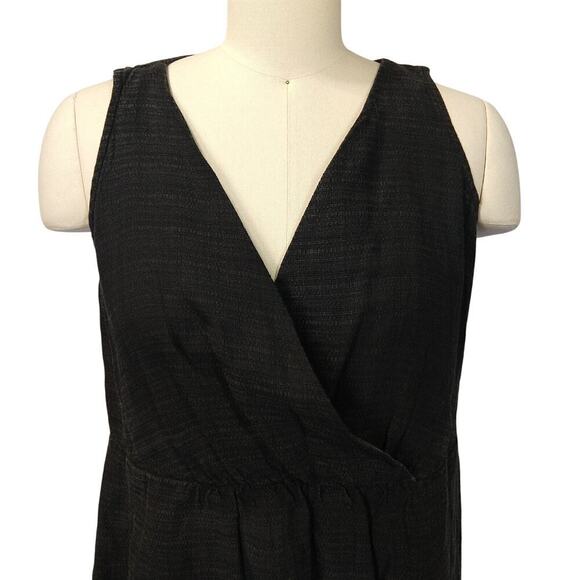 Eileen Fisher Black Sleeveless Faux Wrap Top Size S Linen Blend Textured Pockets - Picture 2 of 7